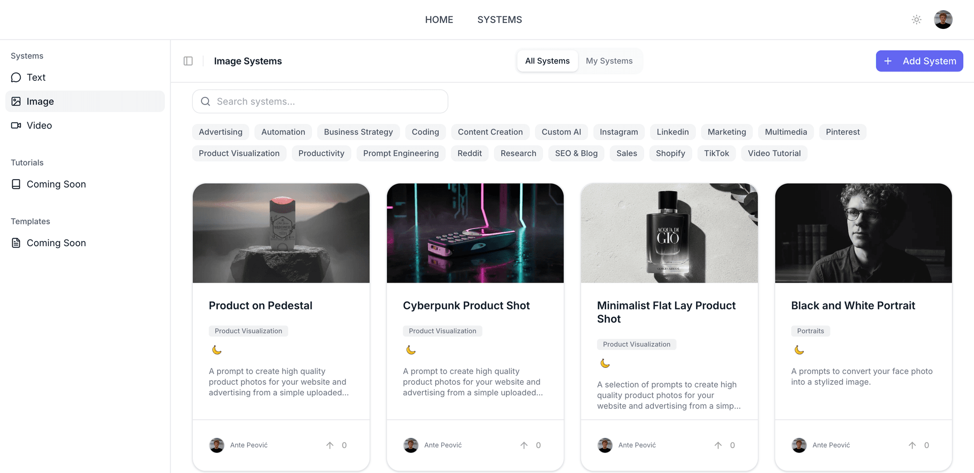 System Stack prompt library preview